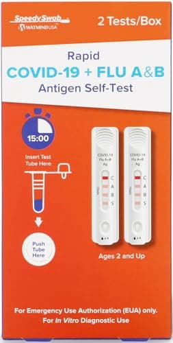 SpeedySwab COVID-19 and Flu A&B, 3-in-1 Antigen Rapid Combo Test, Results in 15 Minutes, FDA Authorized, At-Home Flu and COVID Test Kit, Easy to Use Nasal Swab (2 Pack)