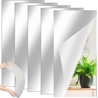 Queekay 5 Pcs Home Gym Mirrors 12" x 24" Acrylic Wall Mirror Tiles 2mm Thick Self Adhesive Mirror Sheets Frameless Wall Mounted Mirror Stickers Decor for Workout Bedroom Ceiling