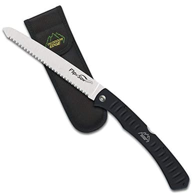 Outdoor Edge 7.0" Flip N' Saw - Lightweight Folding Aluminum Handle Outdoor-Hunting Saw with 65Mn Spring Steel Blade and Triple Ground Saw Teeth for Tough Bone and Wood with Black Nylon Sheath