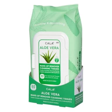 CALA Makeup Remover Cleansing Tissues Aloe Vera, Removes Makeup + Waterproof Eye Makeup Without Irritation, Deep Cleansing Wipes Leave Skin Soft Smooth Moisturized, 60 Sheets