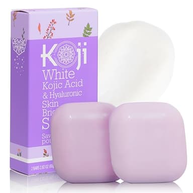 Koji White Kojic Acid & Hyaluronic Acid Skin Brightening Soap for Hydrating, Face Moisturizer, Skin Radiant, Cleansing Bar, Reduces the Appearance of Wrinkles with Vitamin E, Vegan, 2.82 Oz (2 Bars)
