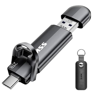 SSK USB Flash Drive 2tb,External Solid State Drive,Portable SSD Thumb Drive 550MB/s,2 in 1 Dual USB-C Stick Type-C + USBA 3.2 Gen 2 Memory Stick for iPhone 15/16/PS4/Android Phone/Tablet/Windows/Mac