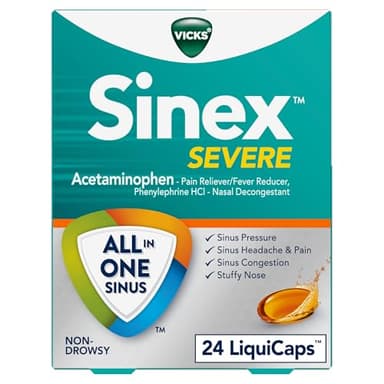 Vicks Sinex SEVERE LiquiCaps, All-In-One Sinus Relief, Non-Drowsy, Nasal Decongestant, Maximum Strength Relief of Sinus Headache, Pain, Pressure, & Congestion, 24 LiquiCaps