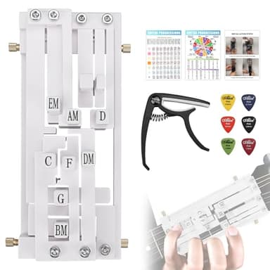 FormiPow Guitar Chord Presser, Beginner Guitar Learning Tool with 11 Chords, Capo & Picks, Easy-to-Use Chord Helper for Acoustic Guitars (38"-41"), Gift for Beginners (White)