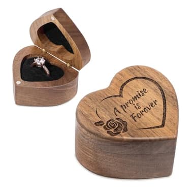 Wislist Engagement Proposal Ring Box Secret Slim Hidden Wooden Heart Shaped Engraved Case Ring Bearer Box Holder for Wedding Ceremony, Commemoration Day (A Promise Is Forever)