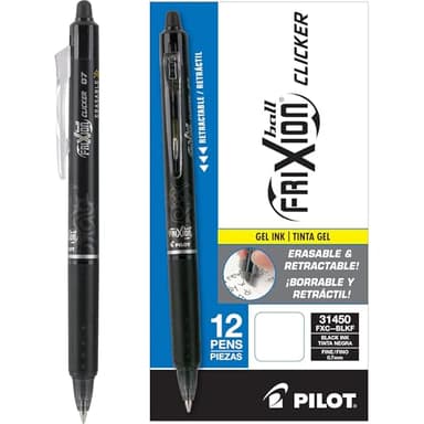 PILOT FriXion Clicker Erasable, Refillable & Retractable Gel Ink Pens, Fine Point, Black Ink, 12-Pack (31450)