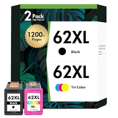 62XL 62 Envy 7640 Ink Cartridges Black and Color Combo Pack Replacement for HP 62 XL Ink Compatible with Envy 5660 5740 7645 5540 5746 OfficeJet 250 200 Printer(2-Pack,1 Black 1 Tri-Color)