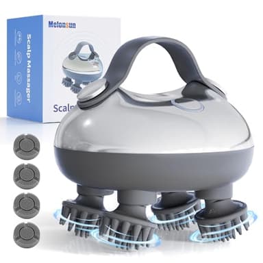 Portable Electric Scalp Massager- Rechargeable IPX7 Waterproof Head Massager with 100 Anti-Tangle Silicone Nodes for Hair Growth, 1000+ Soft Face Cleansing Dots, 3 Speeds & 2 Functions, USB-C Charging