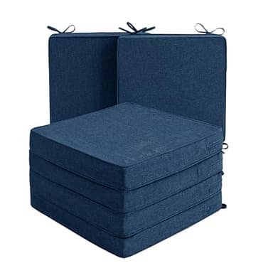 Fitfree Outdoor Chair Cushions, Water-Resistant & Fade-Resistant, Patio Furniture Square Seat Replacement Chair Pads with Ties, Removable Cover, Non-Slip Bottom, Set of 6, 19 x 19 Inch, Navy Blue