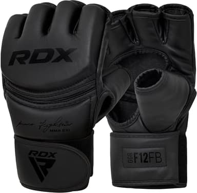 RDX MMA Gloves Grappling Sparring, Maya Hide Leather, Boxing Gloves Men Women Muay Thai Martial Arts Training, Half Finger Adjustable Mitts Wrist Support Kickboxing Cage Fighting Punching Bag Workout