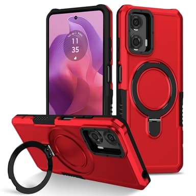 Case Compatible with Moto E13 4GG,Compatible with Motorola Moto E13 4G Shockproof Kickstand [PC+TPU] 2 in 1 Dual-Layer Protective Cover Red