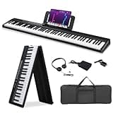 Ktaxon 88 Key Foldable Electronic Keyboard Piano, Semi-Weighted Electric Piano Digital Piano with Dual Bluetooth Mode, 1000 Rhythms, 1000 Tones and 50 Demos for Beginners Adults(Black)