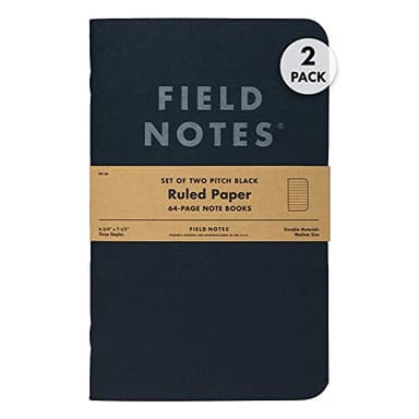 Field Notes 2-Pack Pitch Black Notebooks (4.75" X 7.5"), Ruled, 64 Pages | Thin Pocket Sized EDC Notebook With 90 GSM Paper & Paperback Cover | Work Notebooks For Note Taking | Made in the USA