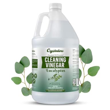 Crystalino 6% Cleaning Vinegar Cleaner (1 Gallon) Eucalyptus Essential Oil Powered for Home, White Industrial Vinegar for Cleaning Purpose and Laundry, Vinager, Vinagre Blanco de Limpieza, Vinger