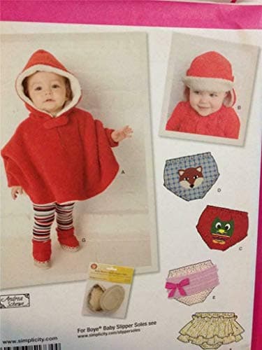 Simplicity Andrea Schewe Pattern 1734 Babies Poncho, Diaper Cover, Hat and Booties, 1-18 Months 7-24 Pounds