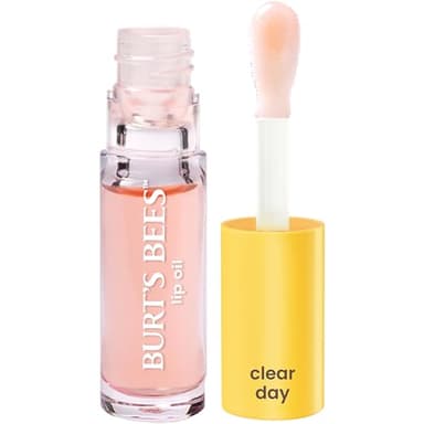 Burt's Bees Lip Oil Clear Day, Instant Hydration, Nourishes and Softens Lips, Tint Free, High Shine Finish, Responsibly Sourced Jojoba Oil, Non Sticky, Wand Applicator, 0.15 Ounce