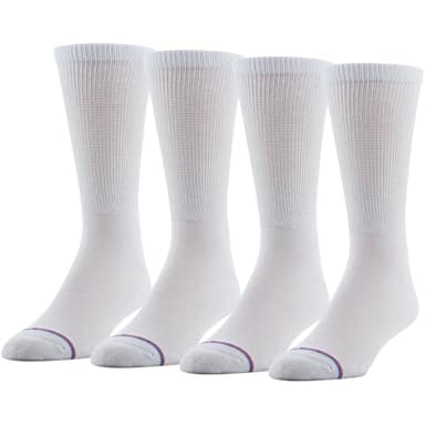 MediPeds unisex-adult Crew Socks With Non-Binding Top and Cushion, Multipairs, White (4-pairs), Shoe Size: Men's 7-12; Women's 10-13