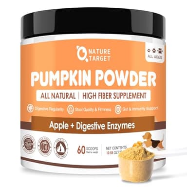 NATURE TARGET Pumpkin for Dogs and Cats, Natural Fiber for Dogs, with Digestive Enzymes, Apple, Healthy Stool and Digestive Support, Diarrhea, Constipation Relief, Pumpkin Powder for Dog to Make Puree