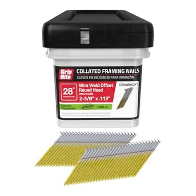 Grip-Rite 8d Cooler - 2-3/8-Inch x .113 HOT-DIPPED GALVANIZED, RING SHANK, 28? Clipped Head, Wire-Weld Collated, Stick Framing Nails - 500 per tub