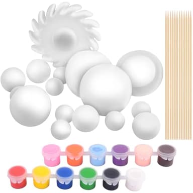 Solar System Model Foam Ball Kit, Planet Model Crafts Includes 14PCS Mixed-Sized Balls, 12 Color Pigments, 12PCS Long Sticks, 2PCS Painting Brushes for School Classroom DIY Projects, Science Projects