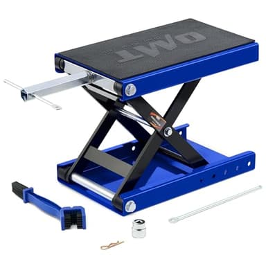 Orion Motor Tech Motorcycle Lift, 1100lb Motorcycle Scissor Lift Jack with Wide Deck T Handle 3/8" Socket, Motorbike Center Stand with Chain Brush, Crank Hoist Stand for ATV Dirt Bike Cruiser, Blue
