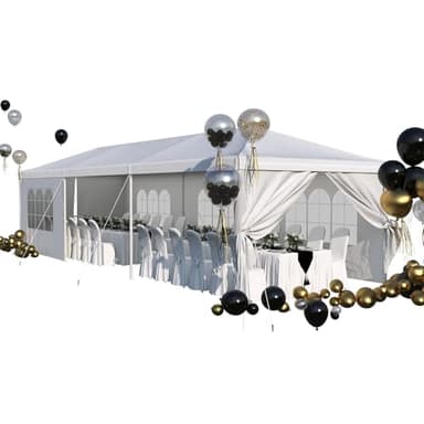 Devoko 10x30FT Canopy Party Tent, Heavy Duty Outdoor Wedding Tent with 8 Sidewalls & UV Protection, Waterproof Portable Gazebo Shelter for Commercial Events, Backyard, Patio, White