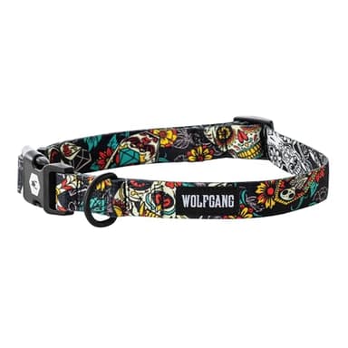 Wolfgang Heavy Duty, Adjustable Dog Collar with Quick Release Nylon Buckle for Walking & Training, LosMuertos Print, Medium