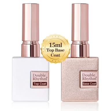 Double Rhythm 2 Pcs 15ML No Wipe Gel Top Coat and Base Coat Set Clear Glossy Gel Polish Kit Soak Off UV LED (Base and Top Coat)