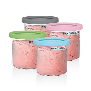 Ninja® CREAMi® Original Pints 4 Pack, Compatible with NC299AMZ & NC300s Series CREAMi® Ice Cream Makers, BPA-Free & Dishwasher Safe, Color Lids, 1 Pint Each, Clear/Grey/Lime/Pink/Aqua, XSKPLD4BCD