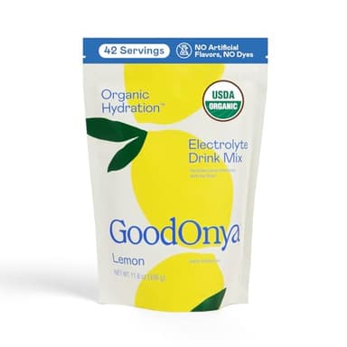 GOODONYA Organic Hydration Electrolyte Drink Mix, Certified Organic Hydration Powder, Non-GMO, Biochecked Glyphosate Free, Low Sugar, Lemonade Flavor, No Artificial Flavors, 42 Servings