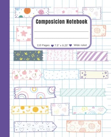 Composition Notebook: washi tape collection: Wide Ruled Paper Notebook Journal. Wide Ruled Workbook for Girls, Boys, Kids, Teens and Students. ( 7.5 x 9.25, 110 Pages )