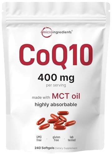 Micro Ingredients CoQ10 400mg Per Serving | 240 Softgels with Coconut MCT Oil | High Absorption Coenzyme Q10 as Ubiquinone | Non-GMO