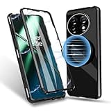 MeiYueEr Magnetic Case for OnePlus 11 5G - Compatible with Mag-Safe, Metal Bumper Attraction, 360 Degree Front Clear Tempered Glass + Back Hard PC Matte Case with Lens Protection - Magnetic Black