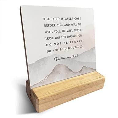Country the Lord Himself Goes Before You Bible Verses Wooden Plaque Sign Desk Decor Rustic Motivational Deuteronomy 31:8 Christian Desk Sign Decor for Home Office 4 x 4 Inches