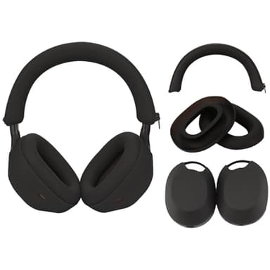 Adhiper 3Sets Siliocne Sweat Case Cover for Sony WH-1000XM5 Headphones, Embody XM5 Earpad Cover/Ear Covers/Headband Cover Protector, Washable Sweatproof Soft Headphones Case Accessories（Black）