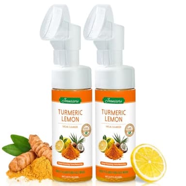 Joanssore 2 Pack Turmeric Lemon Face Wash with Brush, Vitamin C Foaming Facial Cleanser, Turmeric Soap Lemon Soap Deep Clean with Coconut Oil, Foaming Facial Cleanser for All Skin, 150g/5.07 FL Oz x2