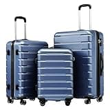 Coolife Luggage Suitcase Carry-on Spinner TSA Lock USB Port Expandable (only 28’’) Lightweight Hardside Luggage (Ice Blue, 3 piece set)