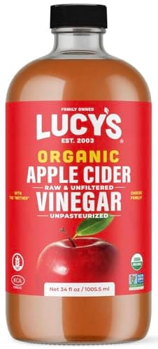 Lucy's Family Owned - USDA Organic NonGMO Raw Apple Cider Vinegar, Unfiltered, Unpasteurized, With the Mother, 34oz GLASS Bottle