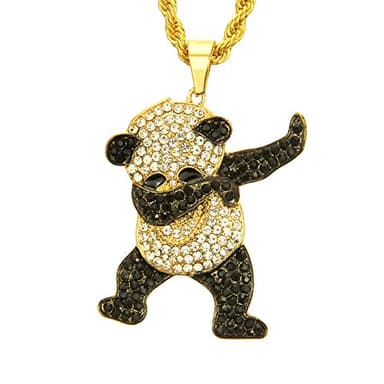 LUREME Unisex Iced Out Full Diamond Panda Pendant Necklace Hip Hop Necklace (nl006240-2) Gold