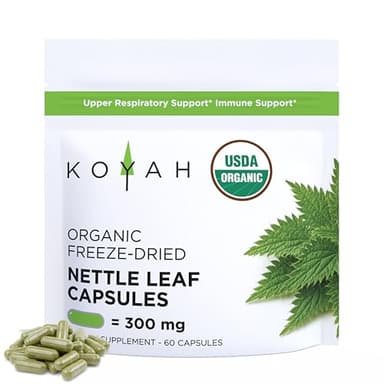 KOYAH - Organic Stinging Nettle Leaf Capsules – Freeze-Dried – 300 mg (2,400 mg Fresh) Upper Respiratory Support & Immune Support - 60 Capsules