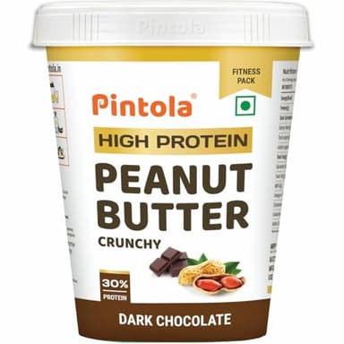 Pintola HIGH Protein Peanut Butter (Dark Chocolate) (Crunchy, 510g) | 30% Protein | High Fibre | NO Salt