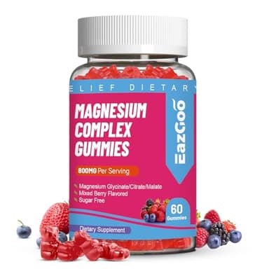 EAZGOO Magnesium Gummies 800mg - Vitamin D3, C, B6, B12 & Zinc Complex with Magnesium Glycinate, Citrate & Malate, Magnesium Complex Gummies for Muscle, Mood & Energy, Vegan 60 Counts