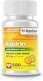 GenCare - Low Dose Aspirin 81mg for Adults Coated (NSAID) 500 Tablets | Adult Low Dose | Enteric Coated Aspirin Pills | Muscle Pain & Menstrual Pain Relief | Fever Reducer | Generic Bayer