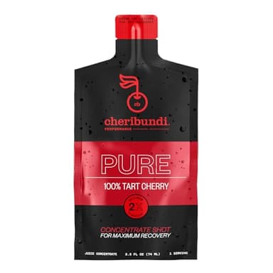 Cheribundi | 100% Tart Cherry Juice Pure Concentrate Grab & Go | 2.5 Fluid Ounce Pouch for Maximum Recovery with 40 Tart Cherries | 100 Calories, 0 Preservatives, Non-GMO | 2.5 floz (Pack of 12)