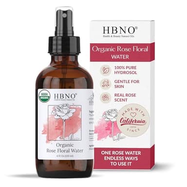 HBNO California Bottled Organic Rose Water for Face 4 fl oz (120ml) - USDA Certified Organic Rose Water Spray for Cleansing- Pure Rosewater for Hair - Rosewater Face Mist