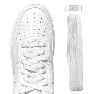 SOL3 Original Shoe Laces - Flat Replacement Shoelaces for Air Force 1, Converse, Jordans, Athletic & Casual Sneakers (60”, White + AF1 Charm)