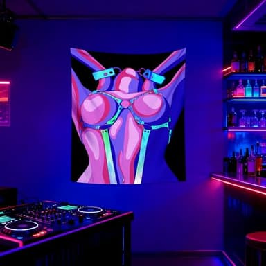 QGHOT Anime Girl Tapestry Nude Women Sexy Blacklight Sex Art Tapestry Wall Hanging Black Light Tapestries Uv Girl Poster for Adults Room Bedroom Dorm Glow in the Dark Hot Wall Decor Small