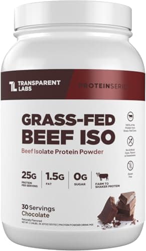 Transparent Labs Grass-Fed Beef Isolate Protein Powder – Naturally Flavored, Dairy-Free Protein with 25g of Protein per Serving for Increased Recovery & Strength - 30 Servings, Chocolate