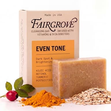 Fairgrove Organic Kojic Acid Bar Soap with Retinol, Turmeric & Postbiotics, Skin Brightening, Cold Pressed - Made in USA
