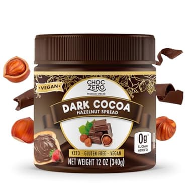 ChocZero Vegan Cocoa Hazelnut Spread – Sugar Free, Keto Friendly, Low Carb Chocolate Dessert & Bread Topping, Gluten Free, High Fiber, 12 oz Jar